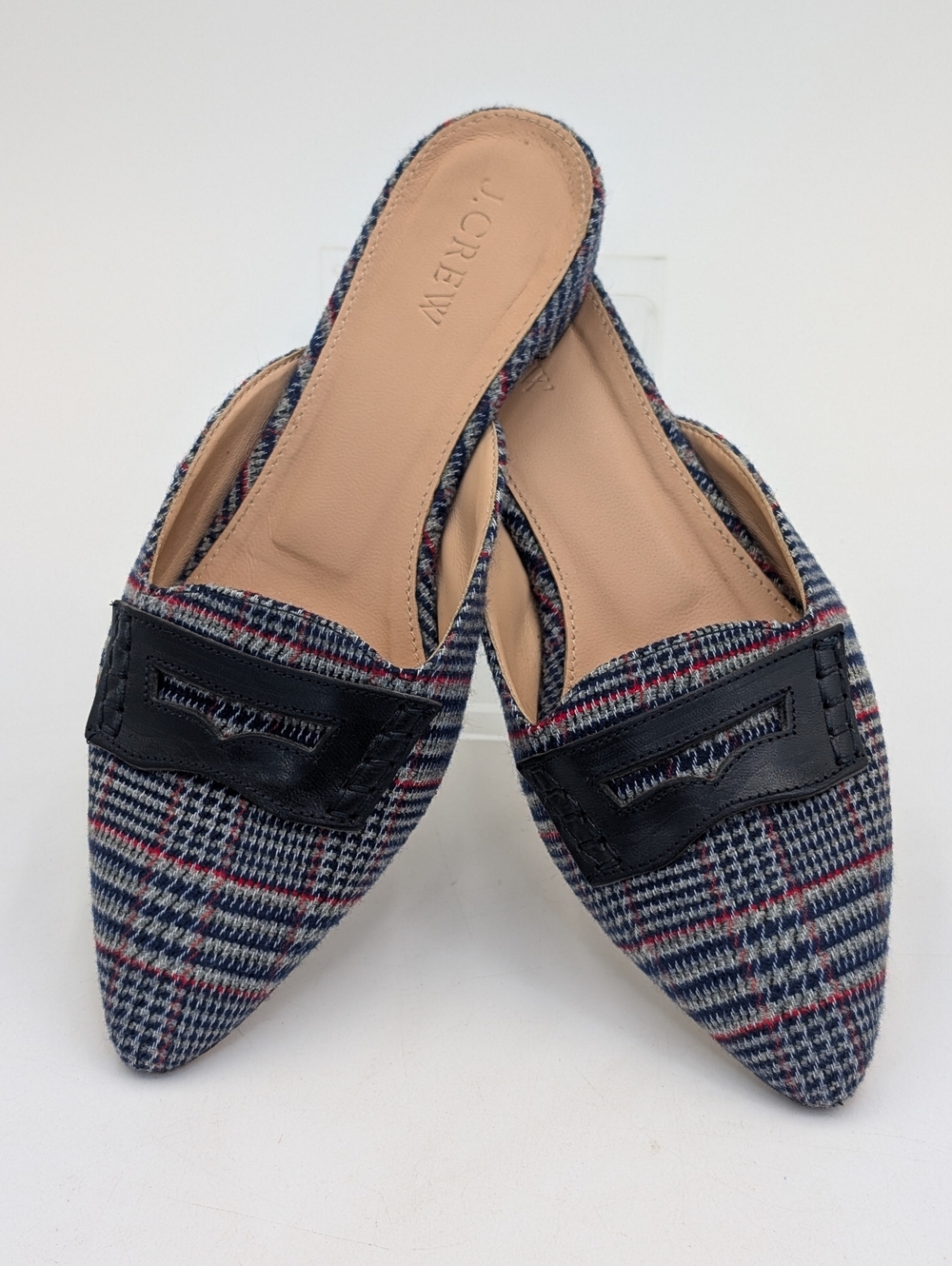 J.CREW Tweed Plaid Penny Loafer Women Sz 5 Blue|Red|White Elongated Pointed Toe - Picture 6 of 17
